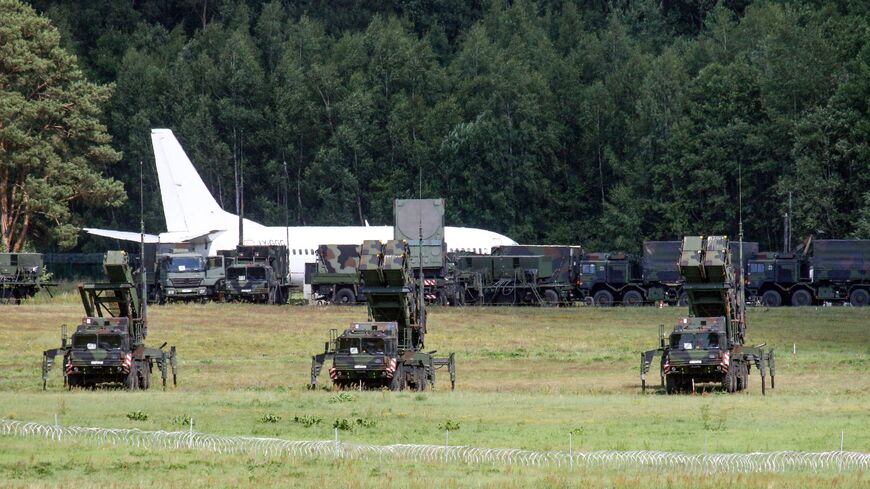 Patriot long-range air defence systems of the German Bundeswehr armed forces are deployed at Vilnius Airport ahead of the upcoming NATO Summit in Vilnius, Lithuania on July 7, 2023. (Photo by Petras Malukas / AFP) (Photo by PETRAS MALUKAS/AFP via Getty Images)